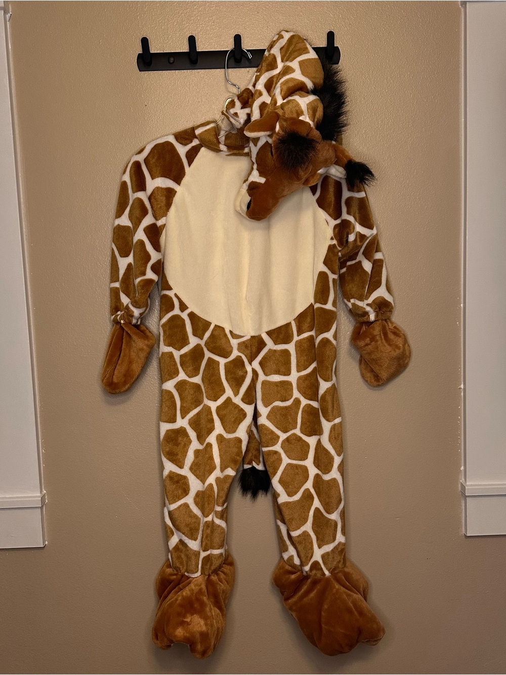 Plush Giraffe Kids Costume - Brown & Cream Hooded Jumpsuit Size 4/6